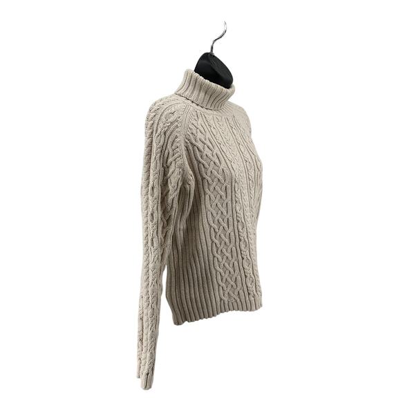 Valerie Stevens Cable-knit Sweater WMNS M Petite Turtleneck 100% Cotton Cream LS - Picture 2 of 7